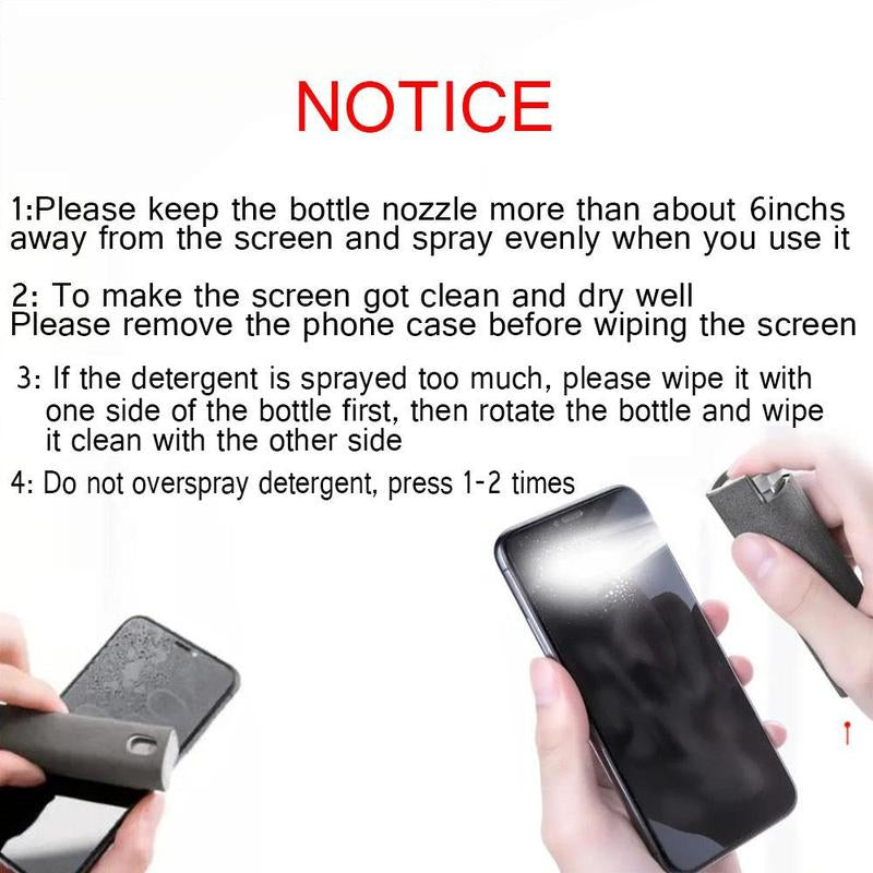 Multi-Function Phone & Laptop Screen Cleaning Spray, Father'S Day Gift, 1 Count Reusable Phone Screen Cleaner, Wipe Cleaning Tool Spray & Wipe Cleaner, Phone Accessories for Cleaning, Portable